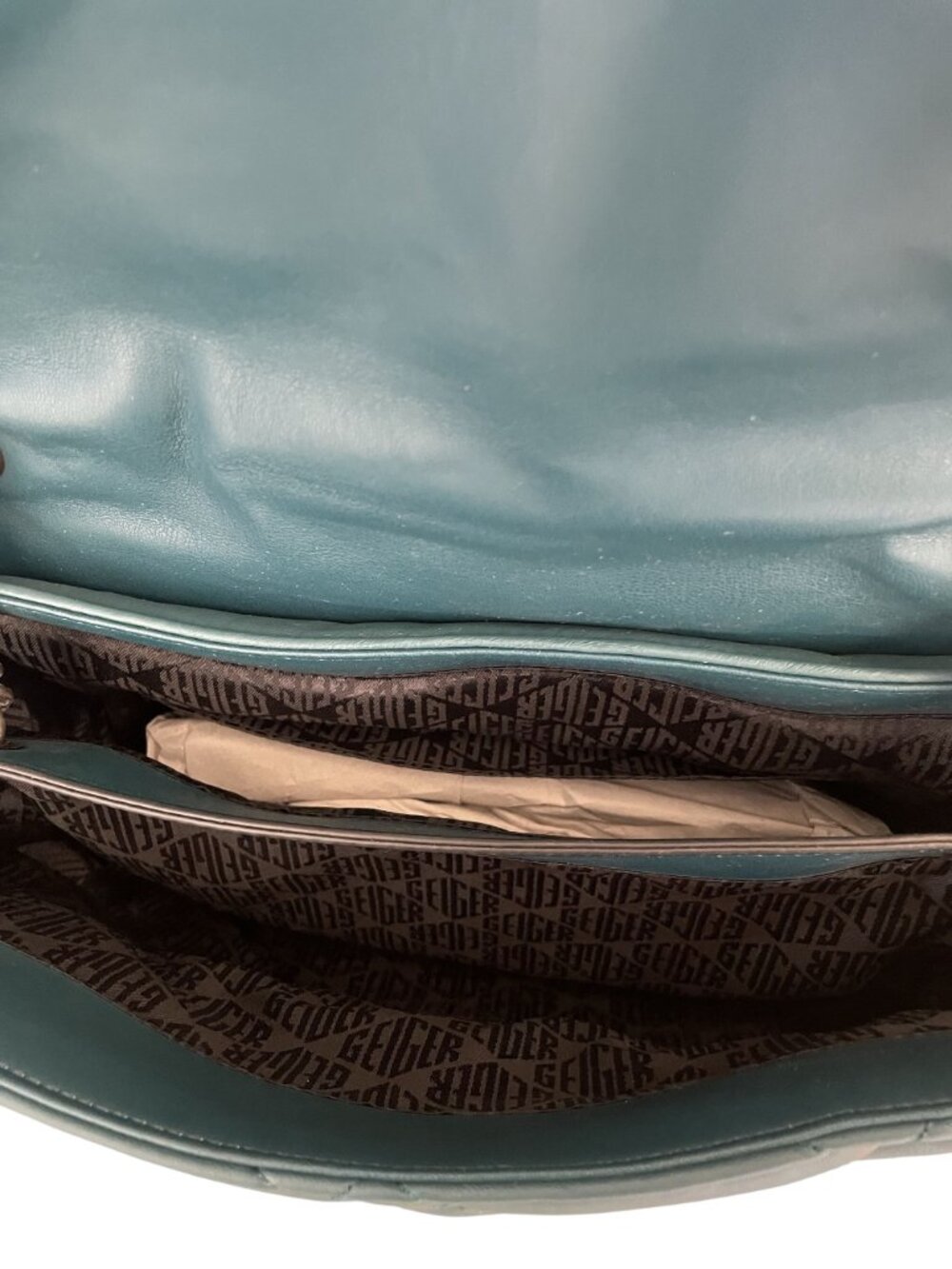 Kurt Geiger London Quilted Teal Shoulder Bag With Chain Strap - Picture 4 of 7